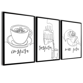 Kit 3 Quadros Decorativos para Cantinho do Café Coffee Inspira Respira Não Pira