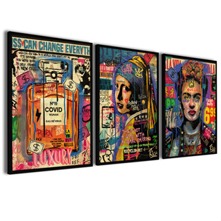 Kit 3 Quadros Decorativos para Sala Quarto Escritório Frida Moderno Arte Urbana Grafite