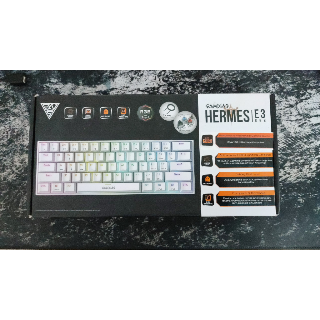 Teclado Mecânico 60% Compacto Gamdias Hermes E3 RGB Branco ANSI (Recondicionado)