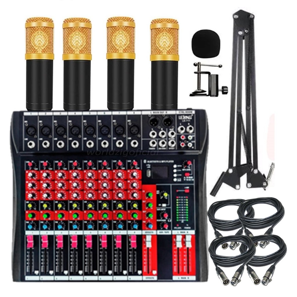 KIT Completo para Podcast Mesa de Som 08 Canais + 04 Microfones ...