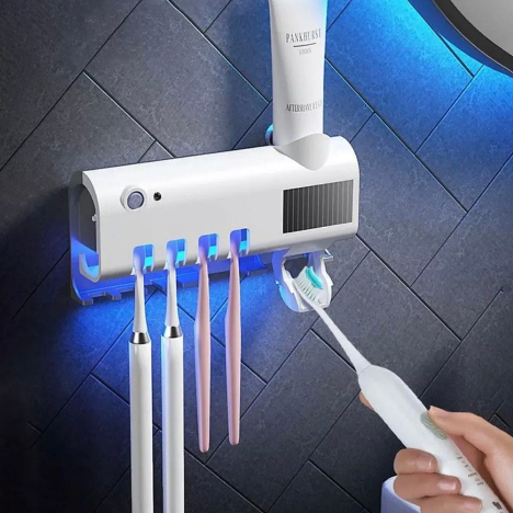 Aplicador Pasta de Dente Dispenser Porta Escovas Com Esterilizador UV Automático