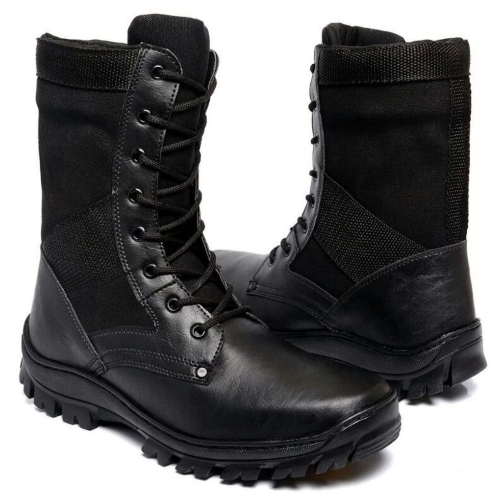 Bota Masculina Militar Motoqueiro De Couro Reforçado Costurado Impermeável + Palmilha