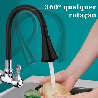 Torneira Gourmet Flexível Cozinha Pretomesa Parede/ mesa Duplo Jato Cone 1/4 de Volta