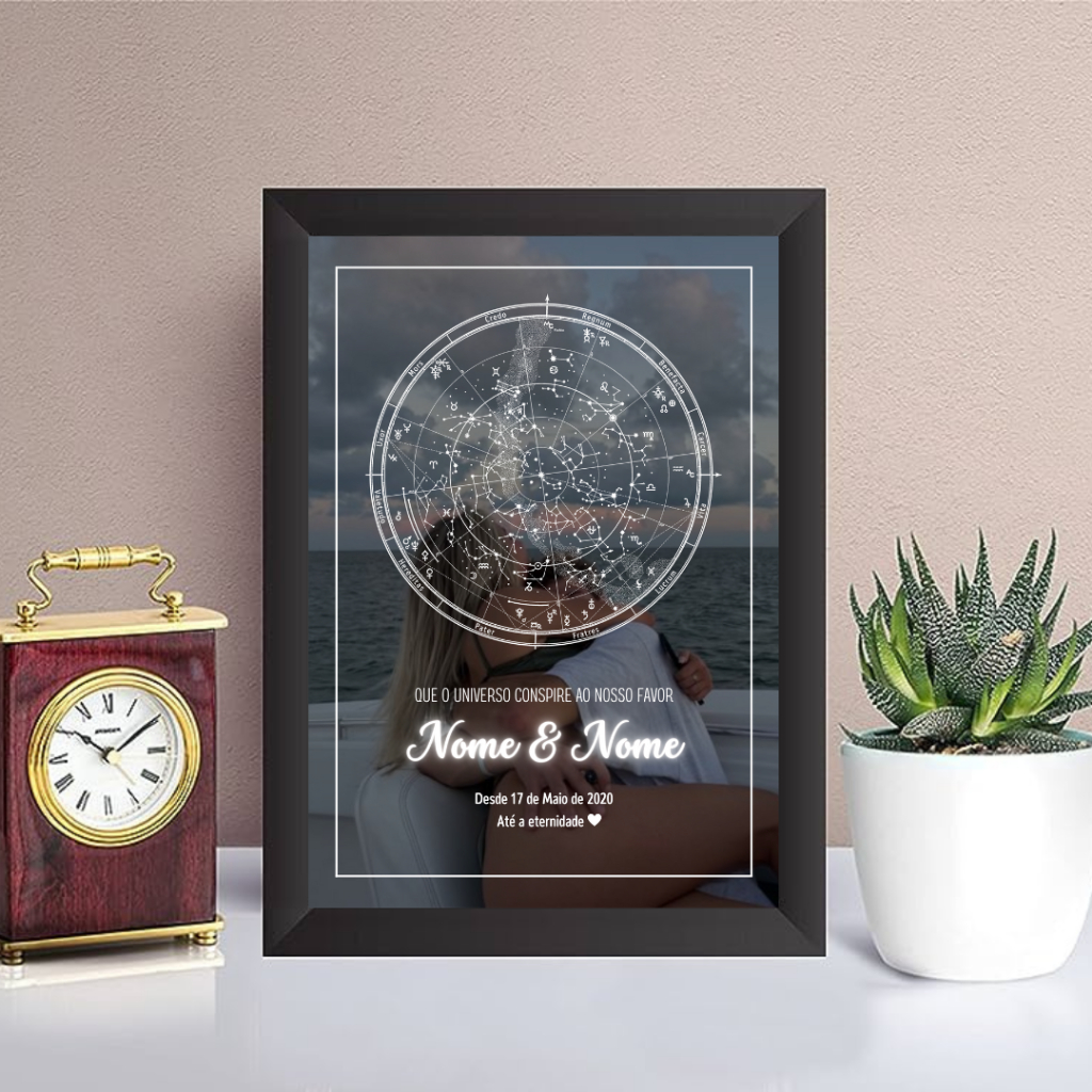 Quadro Placa Constelação Estelar com Fotos Personalizado - Dia Dos Namorados Presente