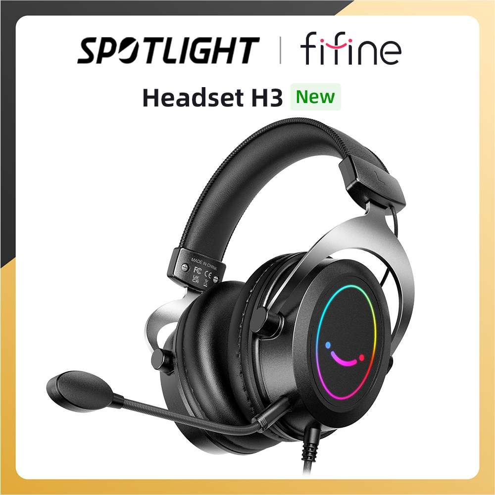 HEADSET H3 FIFINE RGB dinâmico, MIC, controle em linha, almofadas auriculares ultra-suaves de espuma de memória para PC, PS4, PS5, Xbox