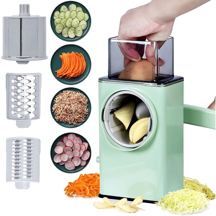 Processador Triturador De Alimentos Ralador de Queijo Fatiador Legumes Cortador Vegetais Manual 3 em 1 Multifuncional Multiuso Cozinha Giratorio Manivela