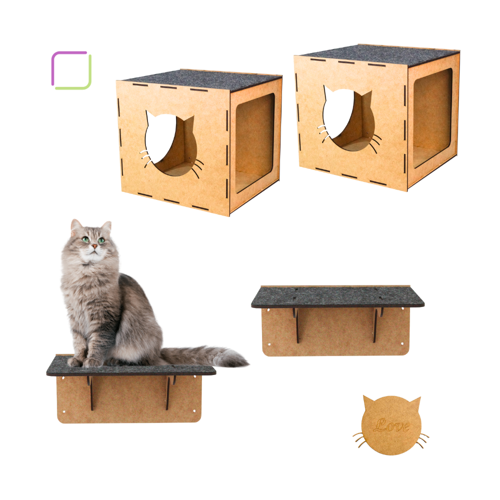 Kit Playground para Gato de 4 Peças com 2 Nichos Casinha com Carpete ...