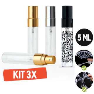 3X Frascos 5ml Porta Perfume Spray Vidro Kit Com Bico Decanter e Mini Funil Frasco Recarregável Portátil