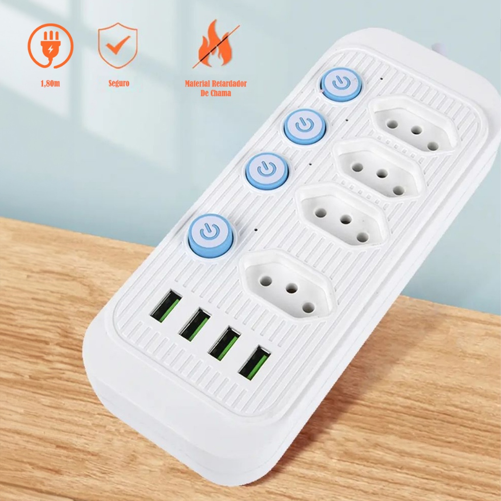 Filtro De Linha Extensão Eletrica Regua De Tomada Com Usb