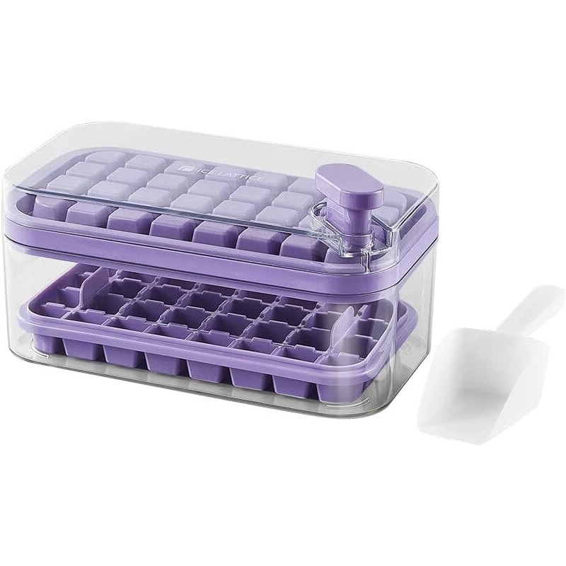 Forma Bandeja Cubo de Gelo Caixa Dispenser Silicone Molde Duplo 64 Cubo de Gelo