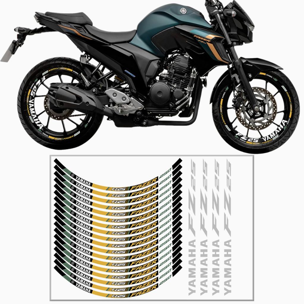 Friso + Adesivo Interno Refletivo Roda Aro Yamaha Fz25 Fz 25 2024 24 Moto Verde
