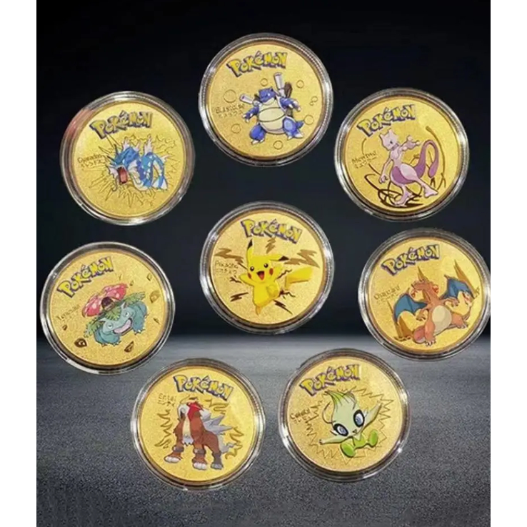 Lote de 1 a 5 Moeda Pokemon Banhadas a Ouro Cara Coroa Pikachu