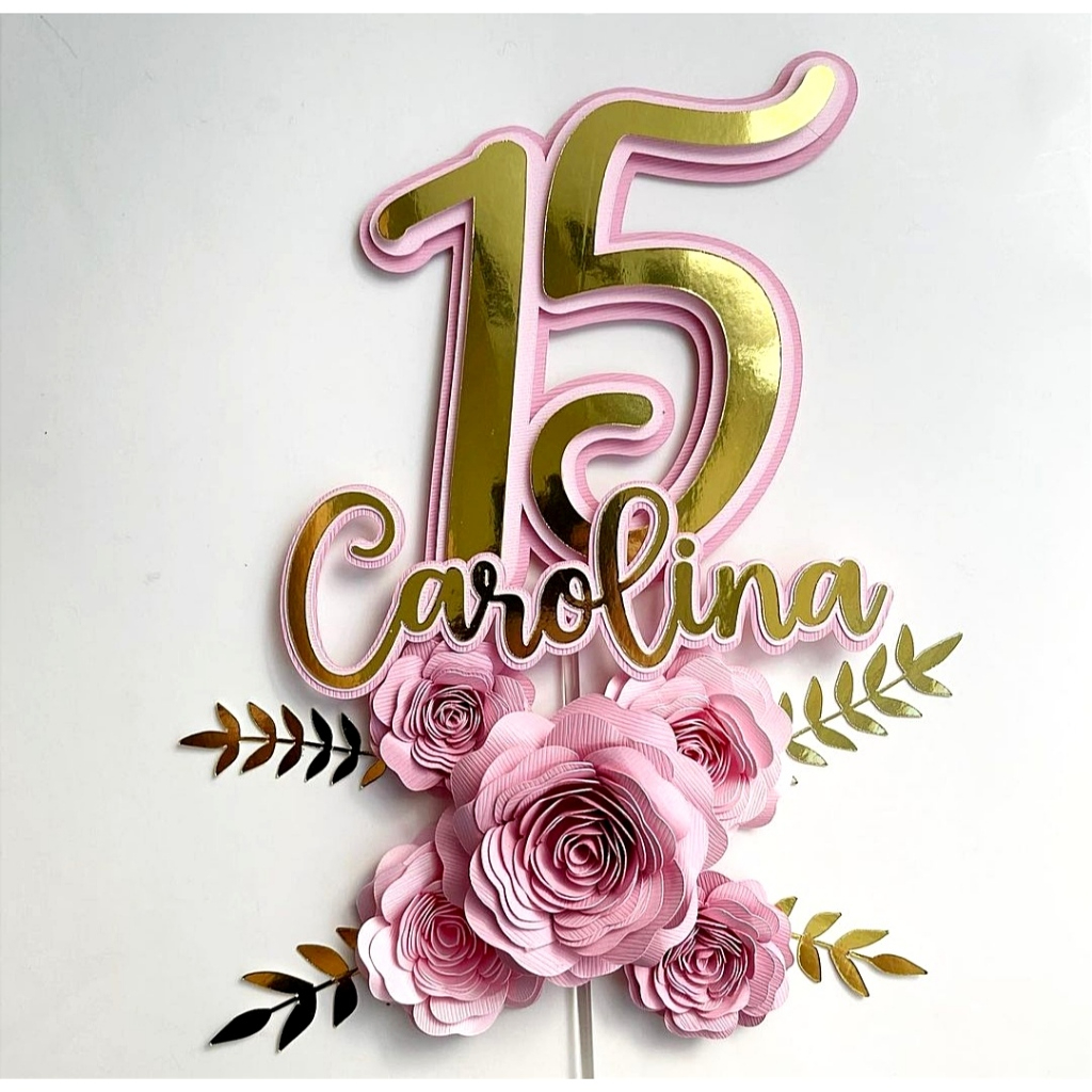 TOPO DE BOLO LUXO 15 ANOS EM CAMADAS | Shopee Brasil