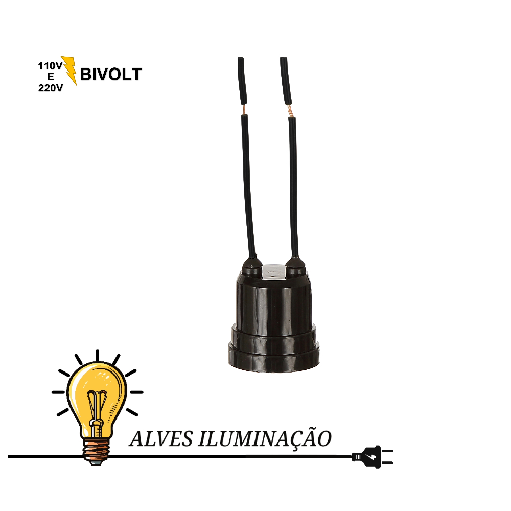 5 Soquetes Bocal E27 com Rabicho Termoplástico Bivolt Para Luminárias e ...