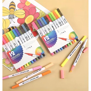 Caneta Brush Pen Kit Com 12 Cores com ponta dupla pincel estilo brushpen e ponta fina