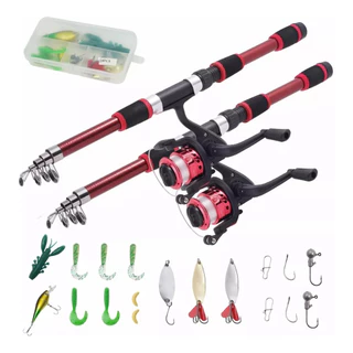 Kit De Pesca 2 Telescopica Varas 2 Carretel Molinetes Itens