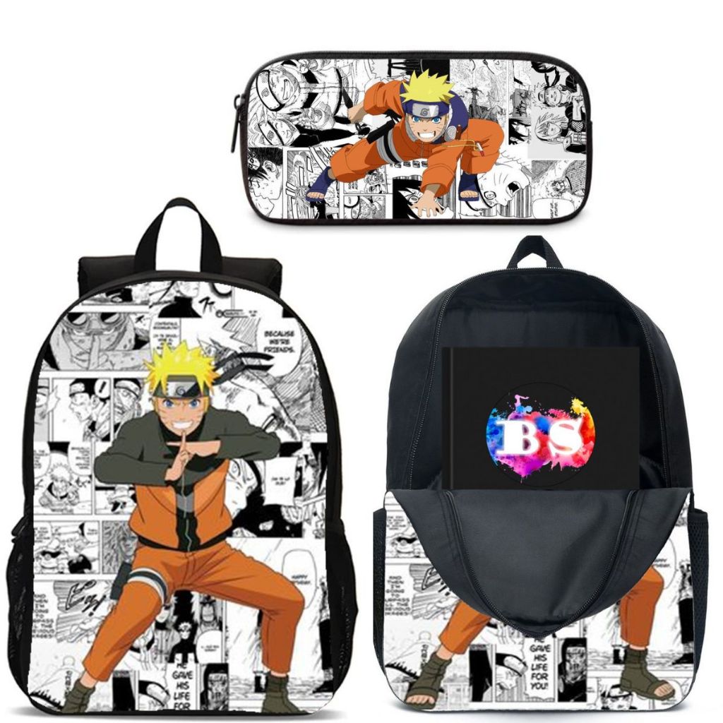 Bolsa Mochila Naruto Quadrinhos e Estojinho Infantil Escolar