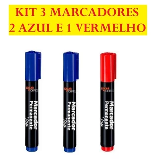 Kit 3 Marcadores Nas Opções 2 Azul e 1 Preto Ou 2 Azul E 1 Vermelho Marcadores Permanente Jocar Office Leo&Leo em Oferta na Shopee