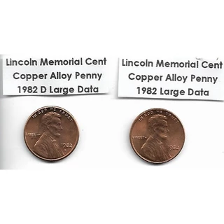 Estados Unidos 2 Moedas Lincoln Memorial Cent 1982 Cobre Variantes Large Data e Smal Data Lt 3998