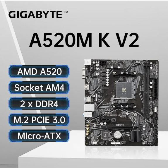 Placa Mãe Gigabyte A520m Amd Am4 Ddr4 Matx Cor Preto