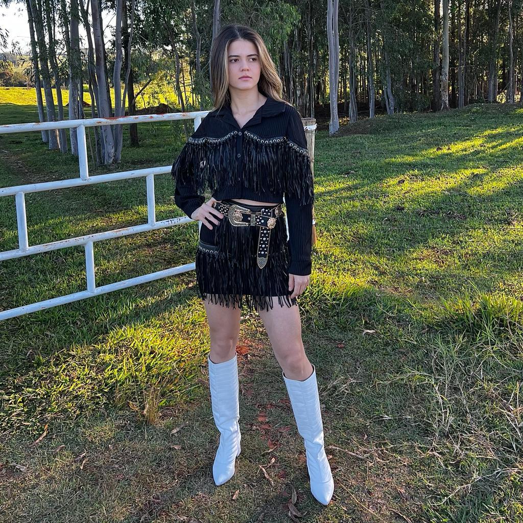 Conjunto Franjas Country Feminino Pedraria Moda Country