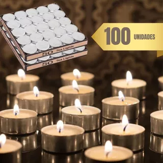 Kit 100 Velas Rechaud com Suporte Alumínio Decorativa