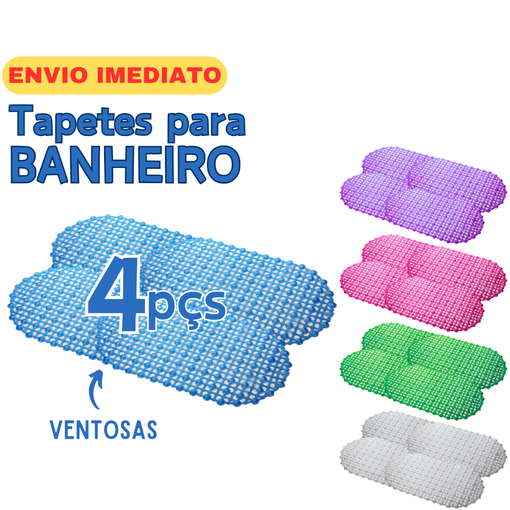 Tapete Banheiro Banho Antiderrapante Box Piso do Banho Chuveiro com Bolinha Macio Ventosa Furadinho Popcorn Kit com 4 Unidades