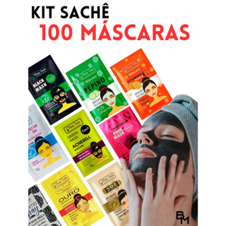 Kit com 100 Unidades Máscaras Faciais Matto Verde Limpeza Facial Skin Care