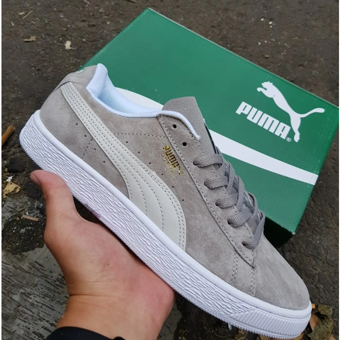 Tenis Puma Suede Masculino e Feminino Cinza Lançamento - Tênis Puma Suede Cinza e Branco Femenino & Masculino Cano Baixo Skatista Unissex 34 35 36 37 38 39 40 41 42 43 Lançamento