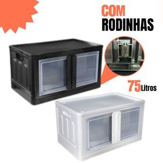 Caixa Organizadora Extra Grande Com Rodinha 2 portas Empilhável Resistente - 75 litros
