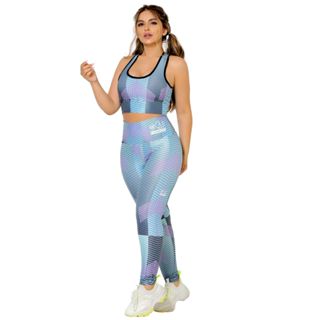 Conjunto Calça Legging Fitness Mais Top Com Bojo Poliamida Academia Cintura Alta