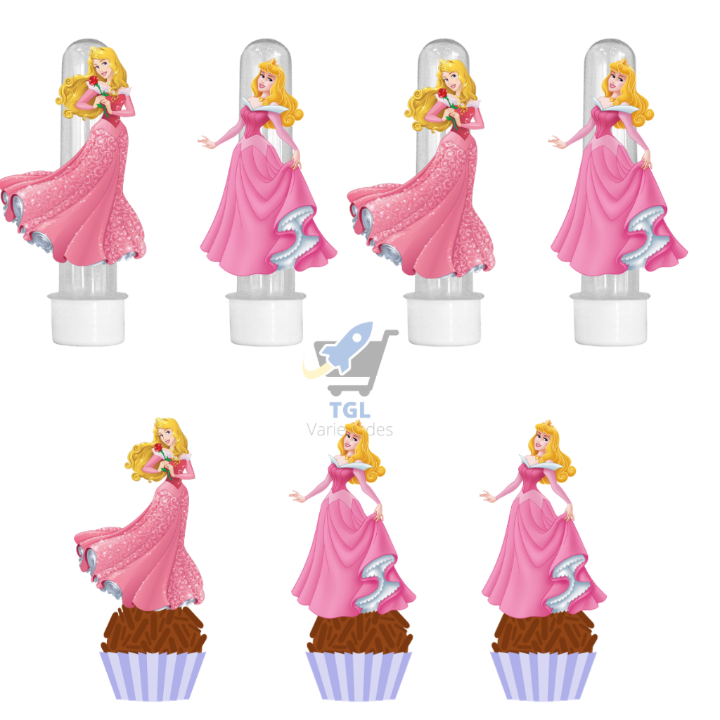 Kit 20 Apliques personalizados tubete princesa Aurora • Mica Rica