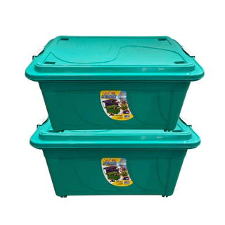 KIT COM 2 CAIXAS ORGANIZADORAS - 60L - COM RODINHAS E TRAVA E ENCAIXE - 642