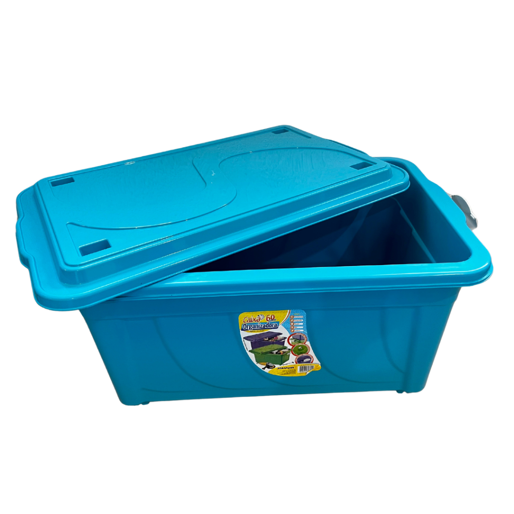 CAIXA ORGANIZADORA - 60 LITROS -AZUL - COM TAMPA E RODINHAS - 642