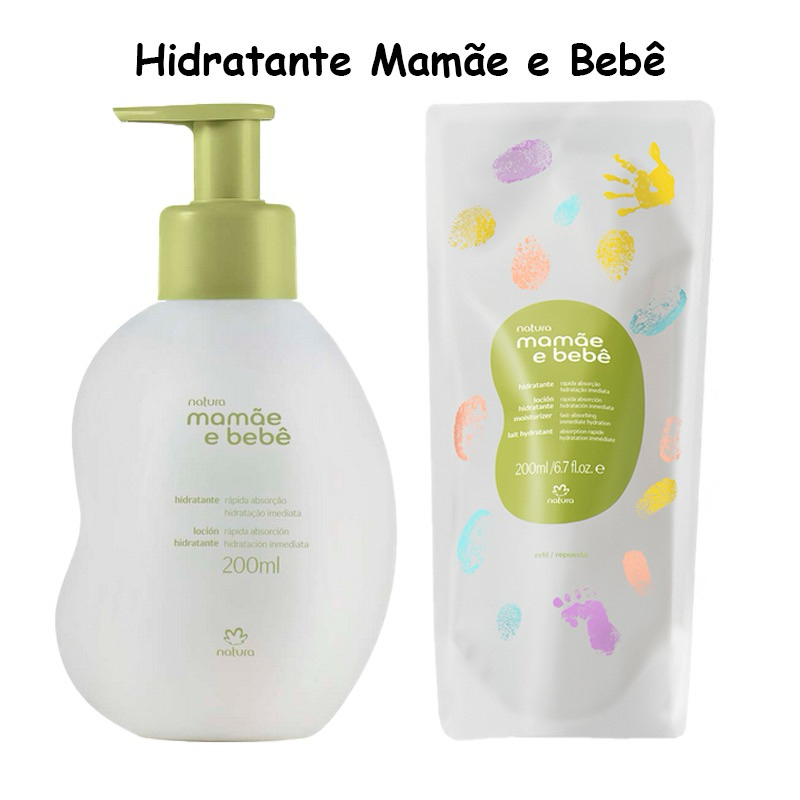 Kit Creme Hidratante Mamãe e Bebê Natura 2 itens Regular + Refil 200ml ...