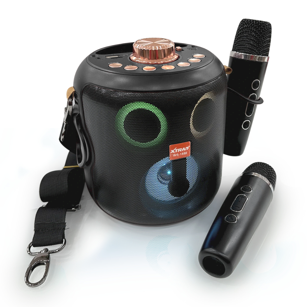 Caixa de Som KARAOKE Bluetooth com Dois Microfones sem Fio e Iluminação RGB