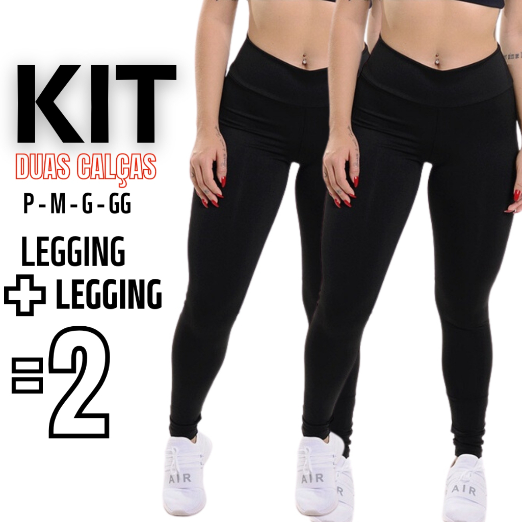 Kit C/ 02 Calça Legging Cintura Alta Levanta Bumbum Leg Suplex Grossa Levanta Bumbum Zero Transparência