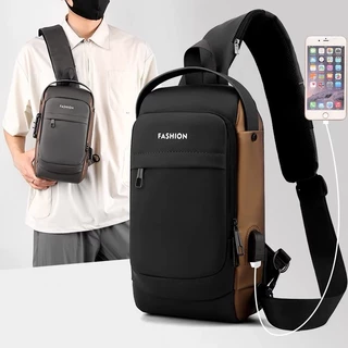 Mochila De Peito Masculina À Prova D'água Com Trava De Código Usb Alta Qualidade