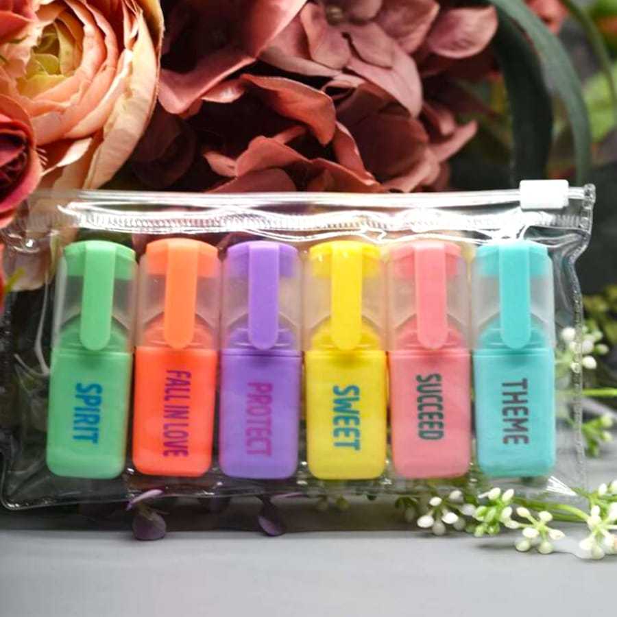 Marca Texto 6 Cores -Com 6 INGLES PALAVRAS MOTIVACIONAIS -Spirit/Fall In Love/Protect/Sweet/Succeed/TheMe