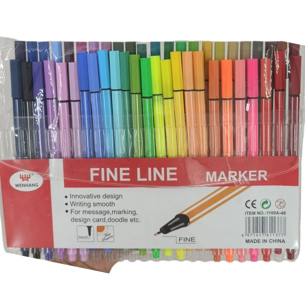 Kit Com 48 cores canetas colorido linha ponta fina 0,4mm fine line marker