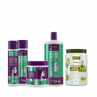 Kit Cachos Soltos com Pentear Explosão Azeite de Oliva 1kg Beleza Natural