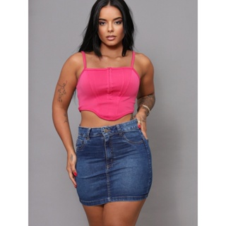 Kit 2 Saia Mini Jeans Feminino Curto Cintura Alta Estica Levanta Bumbum Premiun