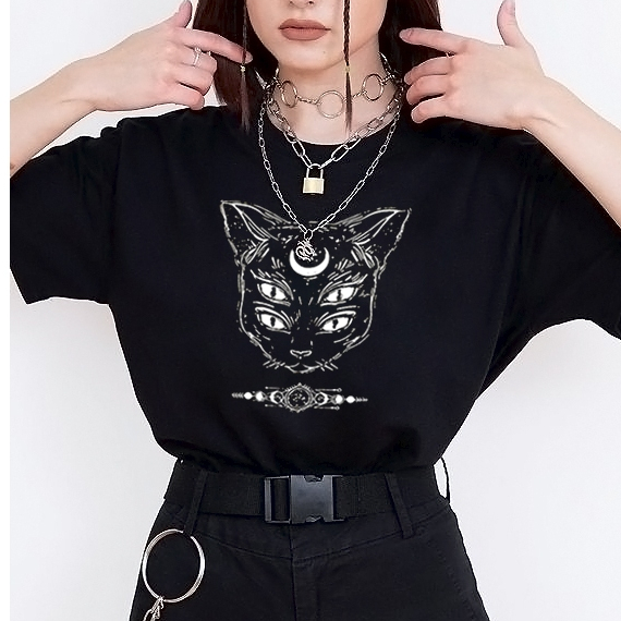 Camiseta feminina gato místico