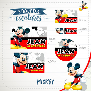 Kit etiqueta escolar adesivo destacável personalizado Mickey mouse 100 unidades recortado