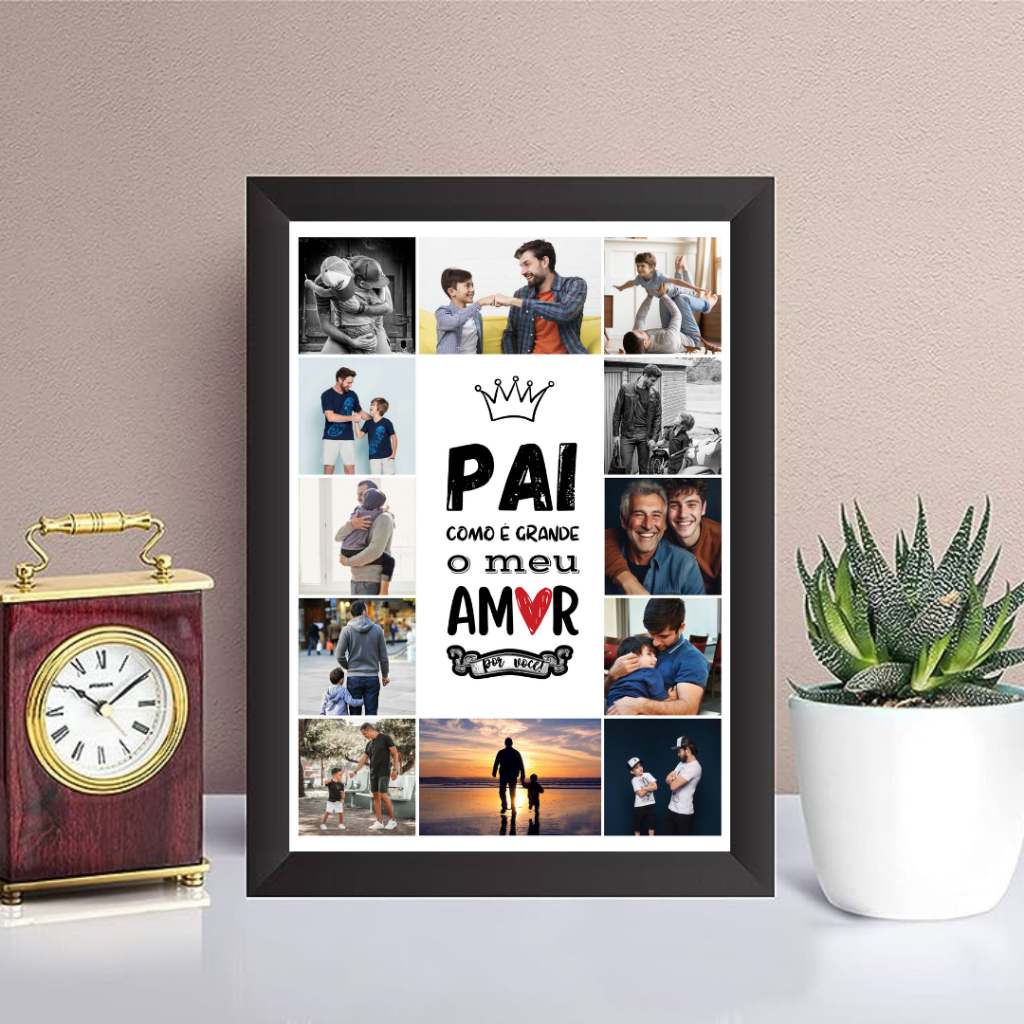 Quadro Placa Dia dos Pais com Fotos Personalizado - Presente Papai