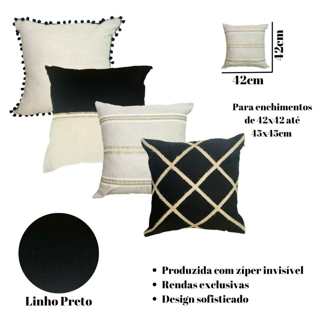 Kit 4 Capas De Almofada Estilo Boho Chic Rustico