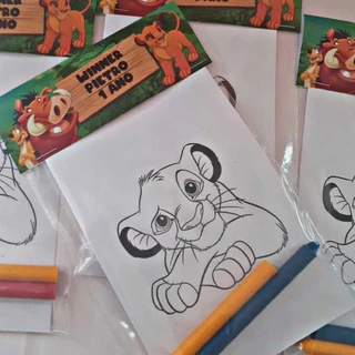 KIT LEMBRANCINHA PERSONALIZADO COLORIR FESTA INFANTIL REI LEÃO TIMÃO E PUMBA
