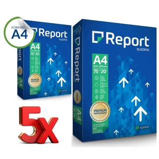 Papel Sulfite Report A4 75g kit 5 Resma 2500 Folhas