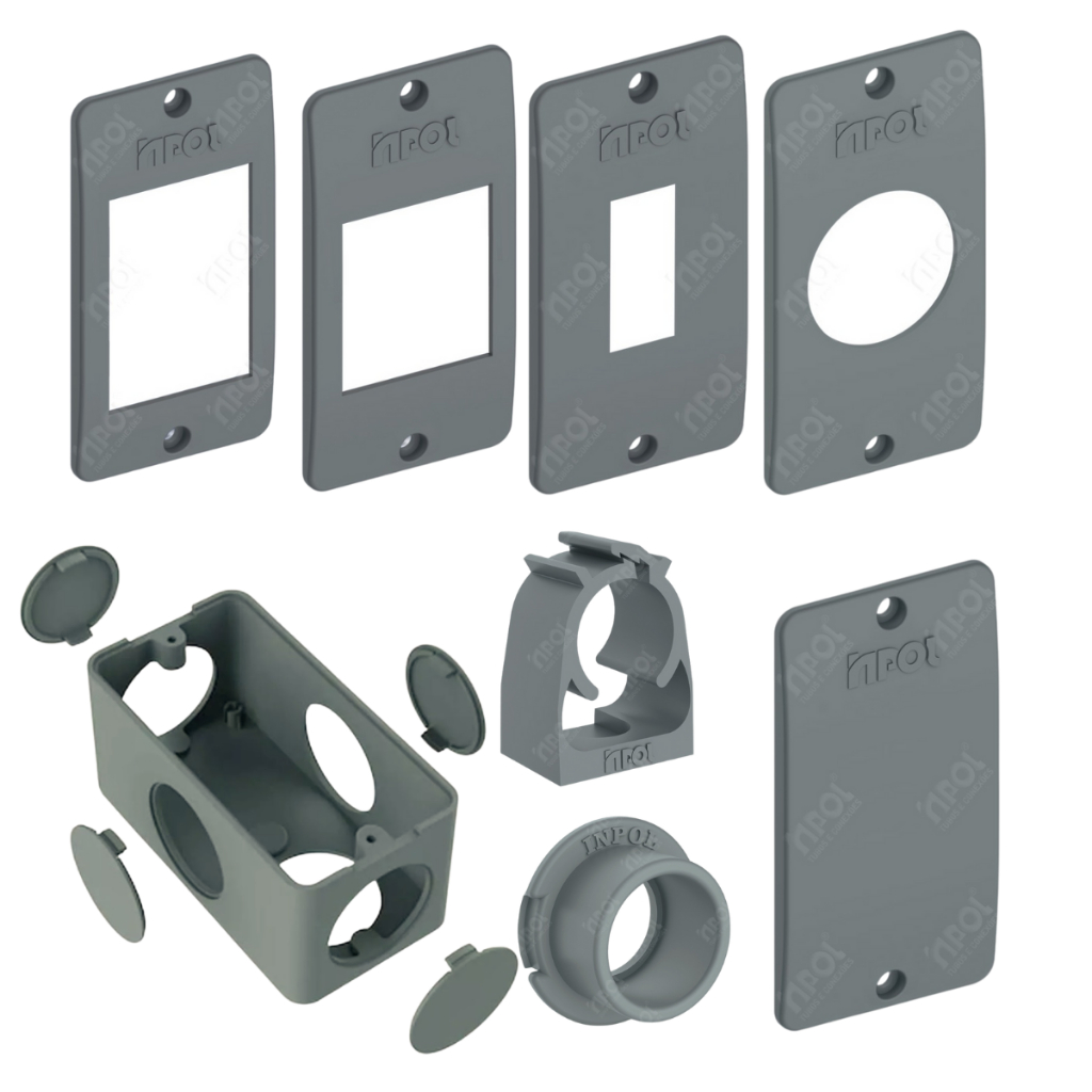 Placa Interruptor ou Tomada / Caixa / Adaptador ou Bracadeira Para Condulete Cinza Inpol