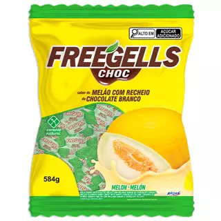 Bala Dura Recheada Chocolate Branco e Melão Freegells 584g - Riclan